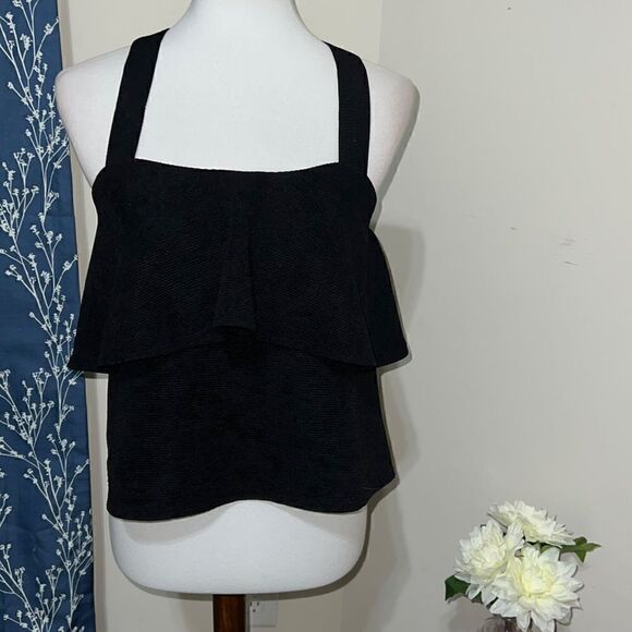 Madewell Textured Tiered Tank Top Ruffle Flounce Black Sleeveless sz S Small - Picture 1 of 6